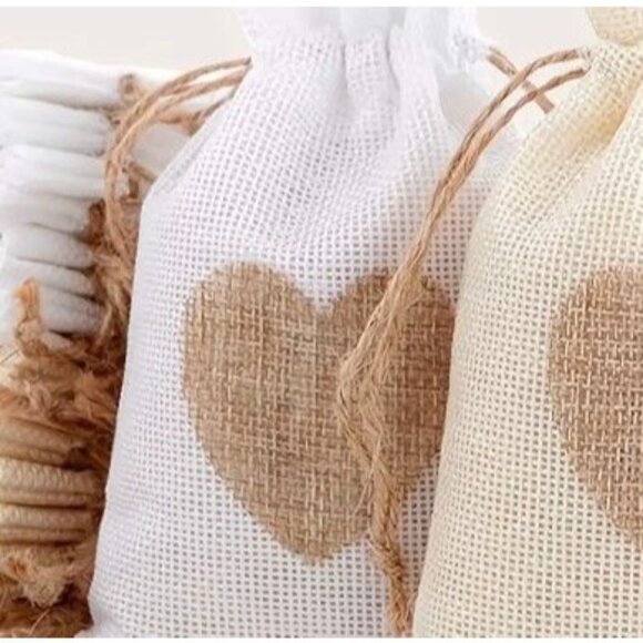 Gift Bags Burlap Ecru and White 10 Bags 10 Craft Tags - Picture 1 of 2